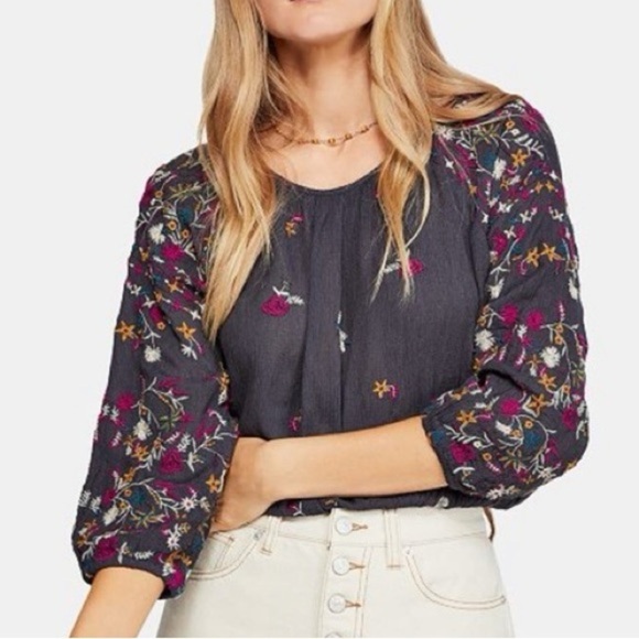 Free People Tops - Free People Wild Flowers Embroidered Blouse Size XS